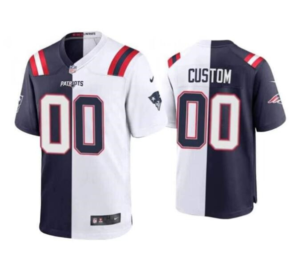 Men's New England Patriots Customized Navy White Split Stitched Game Jersey